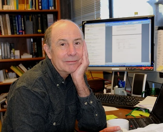 UC Davis distinguished professor Bruce Hammock in his office in Briggs Hall. (Photo by Kathy Keatley Garvey)