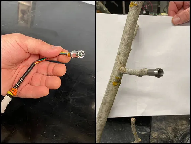 Izquierda un micro tensiómetro y dcha un microchip que mide el agua