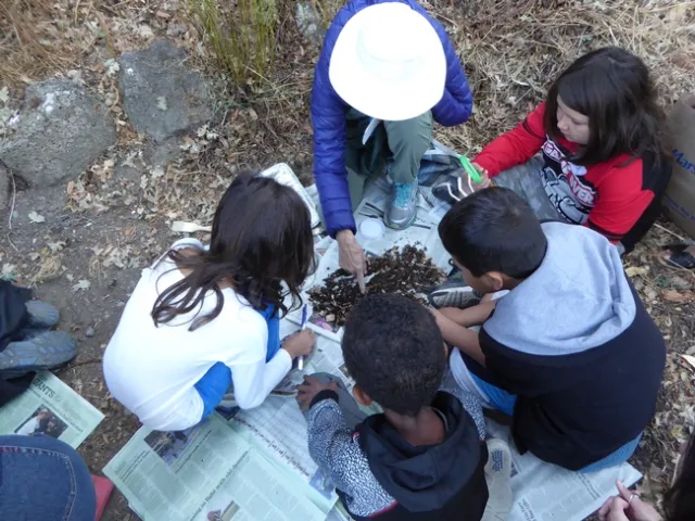 Students learn about healthy soil and the benefits of composting from a UC Master Gardener volunteer during a