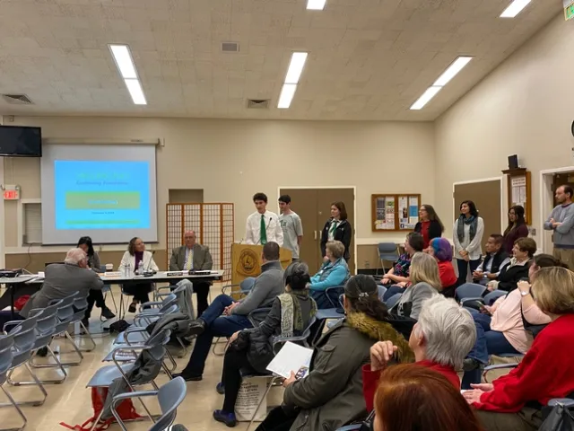Club President Tristan speaking at the San Bruno Community Foundation meeting