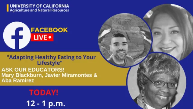 A Facebook live ad with photos of Mary Blackburn, Javier Miramontes and Aba Ramirez.