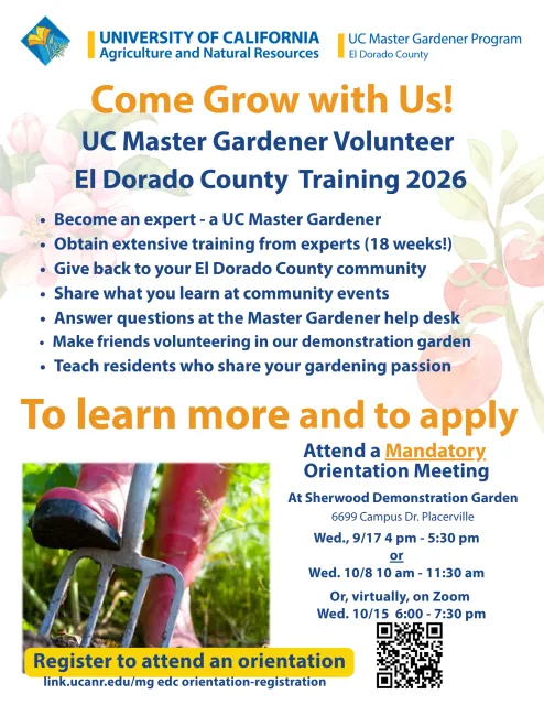 Master Gardeners of El Dorado County Training 2026 flyer