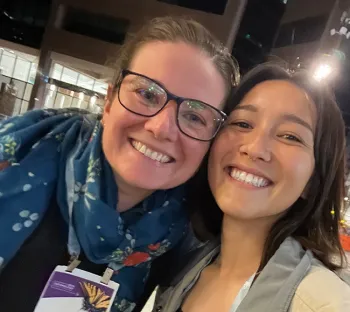 At the Entomological Society of America meeting, doctoral candidate Mia Lippey (right) takes a selfie with Bodil Cass, former postdoctoral scholar in the lab of UC Davis distinguished emeritus professor Jay Rosenheim. Lippey won a coveted President's Prize for her presentation, 