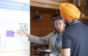 UC ANR employee presents a poster on the Sustainable Groundwater Management Act